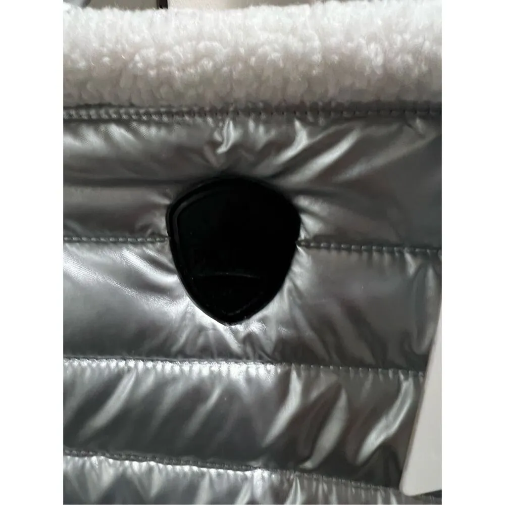 PAJAR Quilted Tote Bag Faux Fur Trim Black Shoulder Purse Winter Style Silver - Image 5