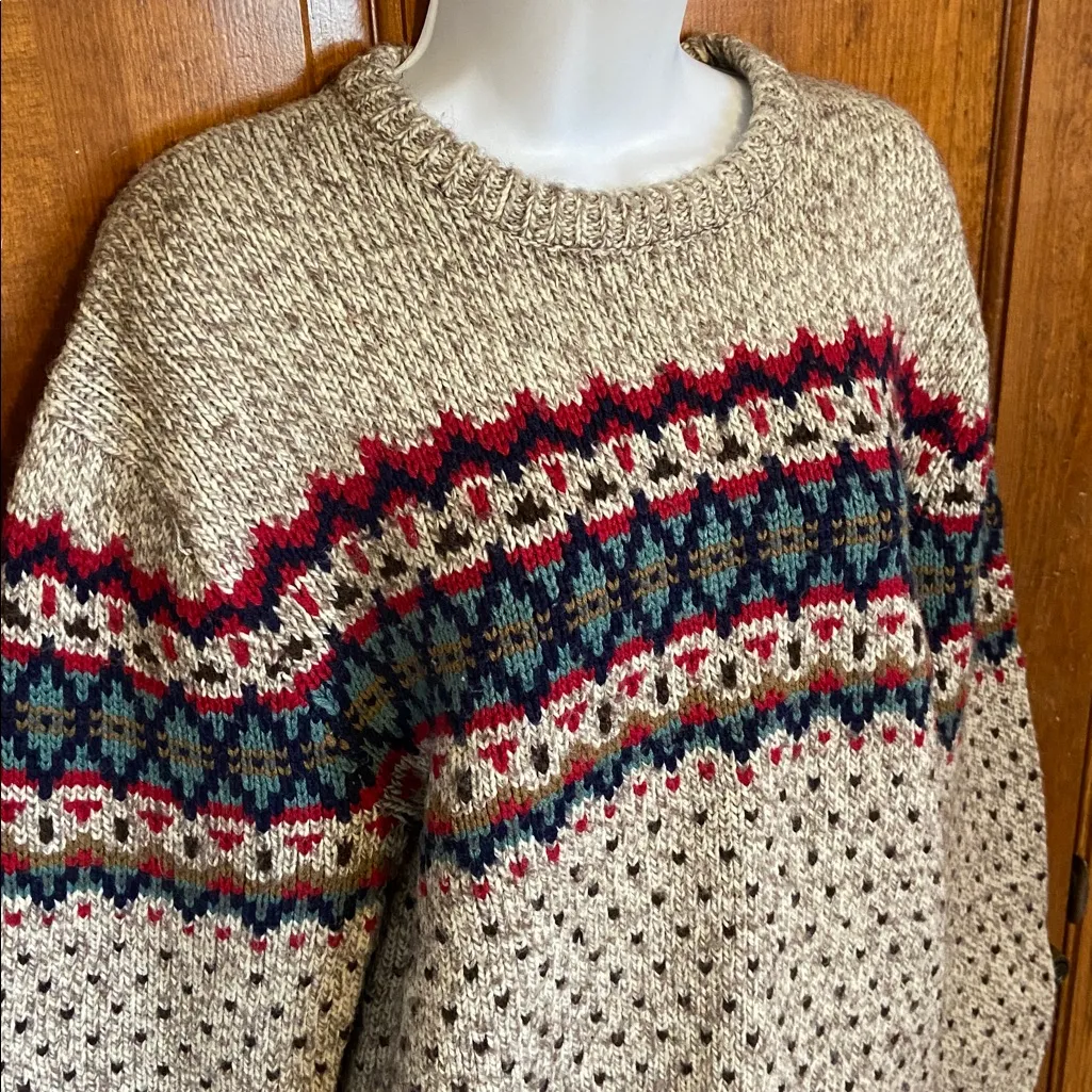 Vintage Jean Michaud 90’s fair isle knit Sweater Wool Blend Ski / Cabin Size XL Green - Image 2
