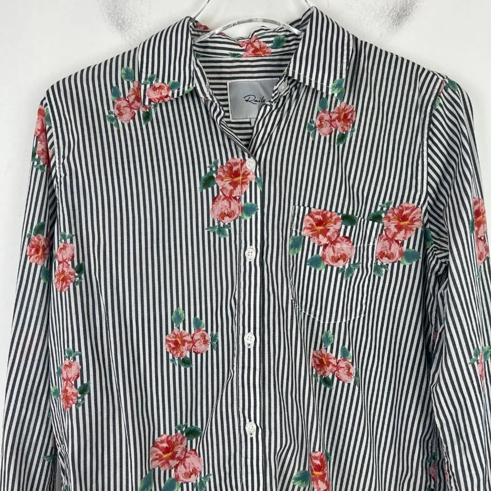 Rails Taylor Floral Stripe Shirt Buttondown Long Sleeves Size XS L2769 - Image 3