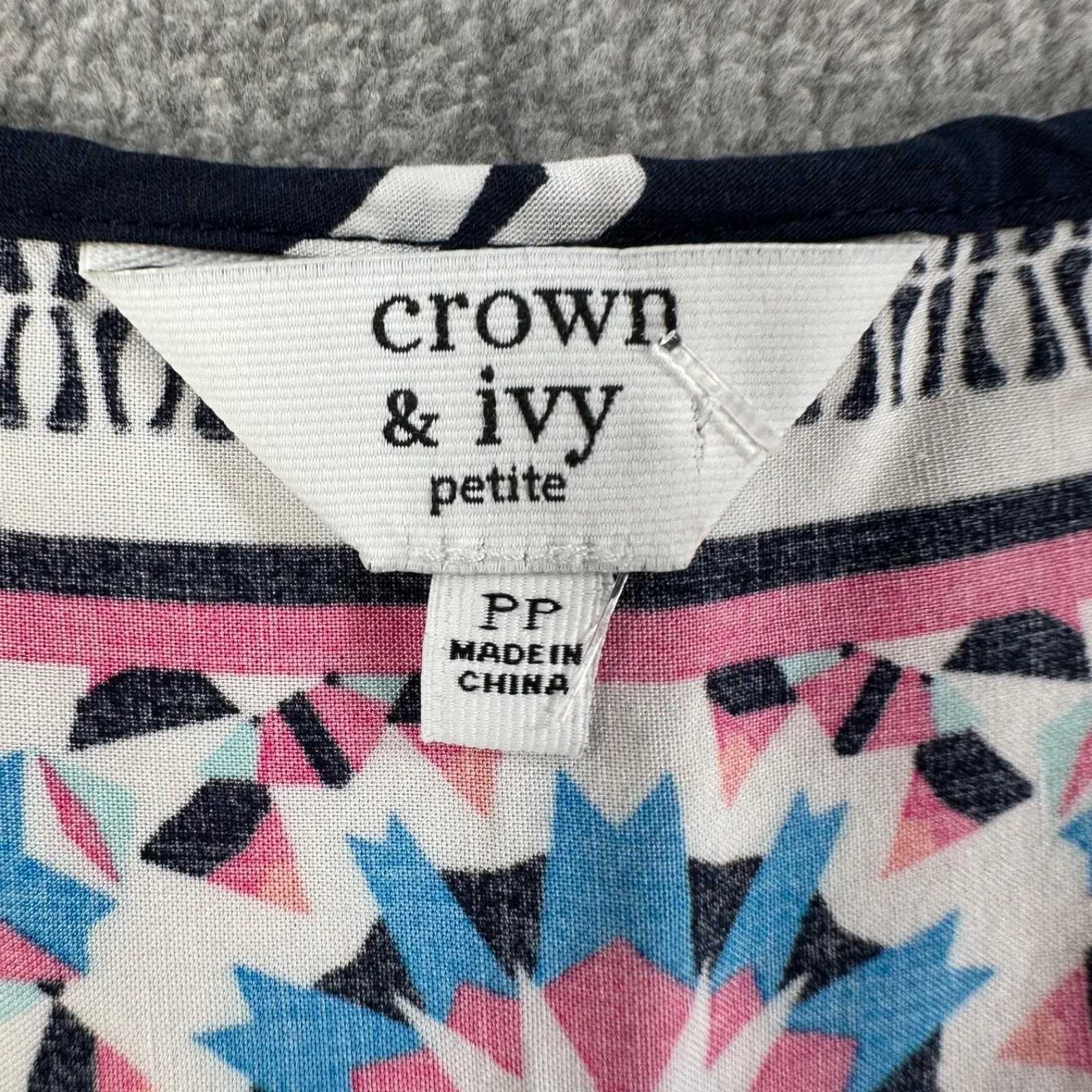 Crown & Ivy Sleeveless Sun Dress Women's Petite XS Navy Blue Tassel Flowy Shift - Image 3