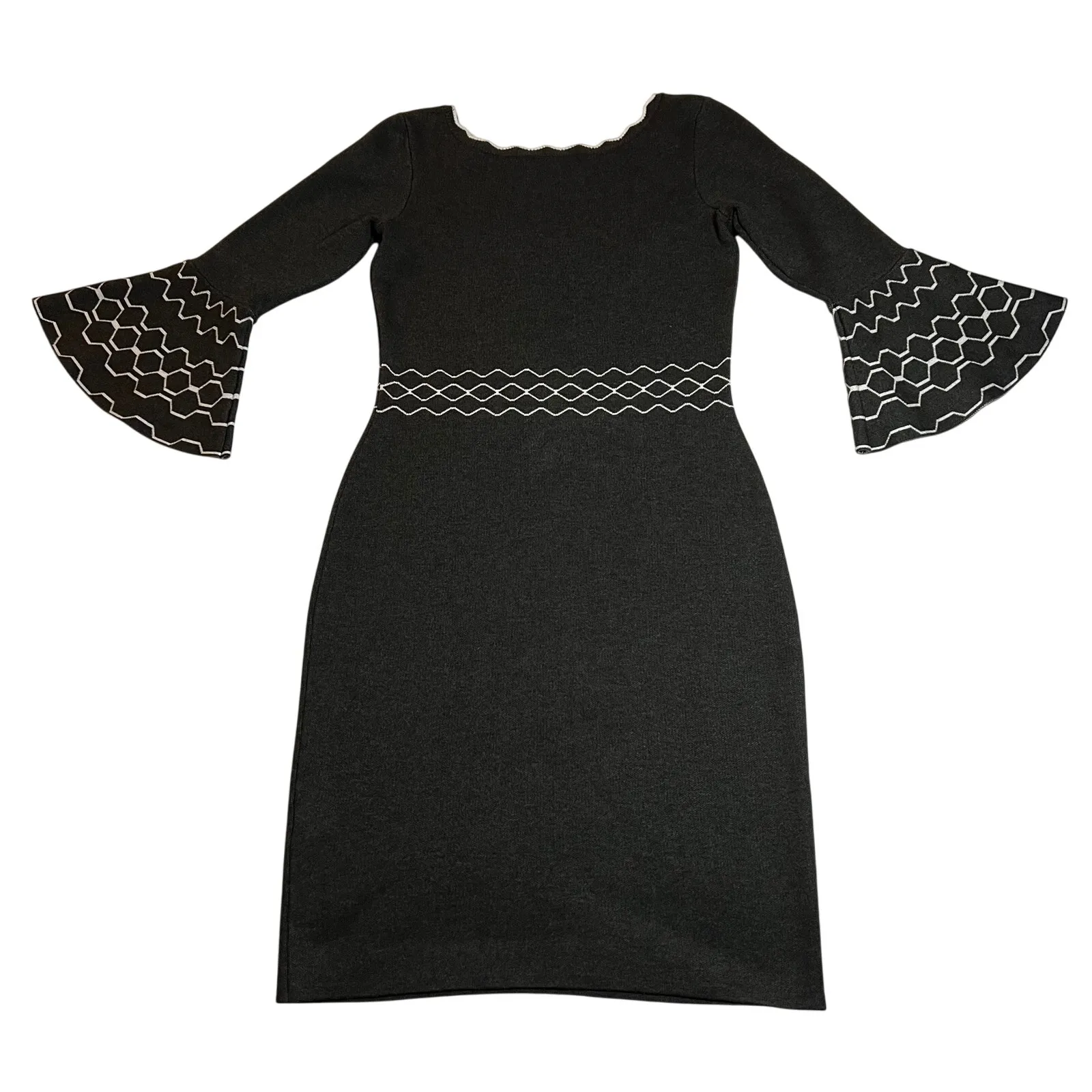 Roz & Ali Scalloped Neckline Bell Sleeve Bodycon Dress Size Small Party Holidays - Image 2