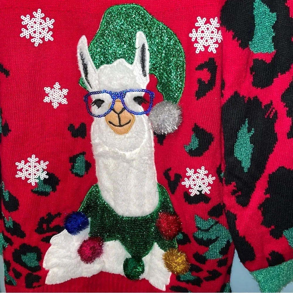 33 Degrees Ugly Christmas Sweater Christmas Llama Size Medium Red - Image 3