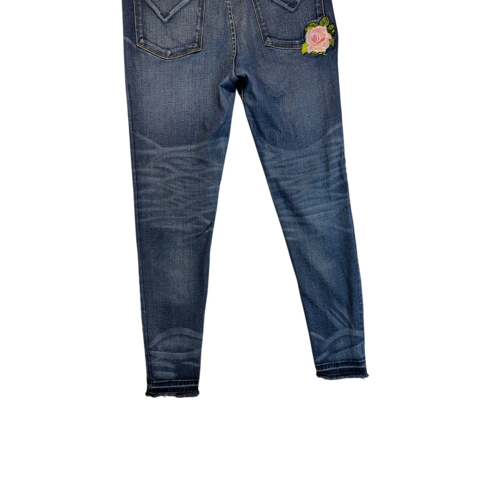 Hudson Skinny Rose Patch Frayed Hem Girly Preppy Barbiecore Boho Size 30 Blue - Image 8