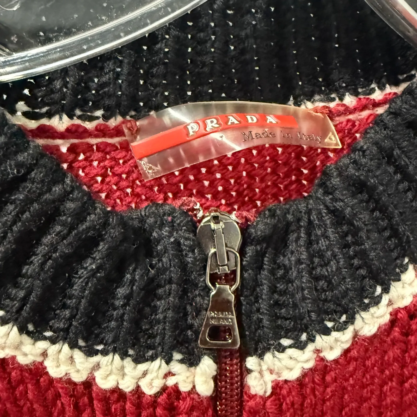 Vintage Prada Sport Red Zip-Front Knit Bomber Cardigan Sweater IT 40 US Small - Image 3