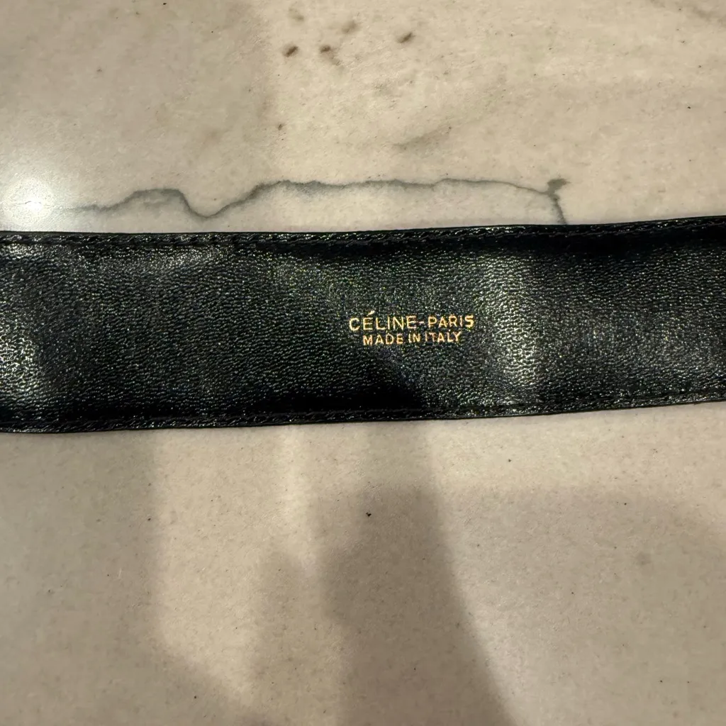 Vintage CELINE Black Leather Gold Carriage Buckle Belt Made in Italy - Image 10