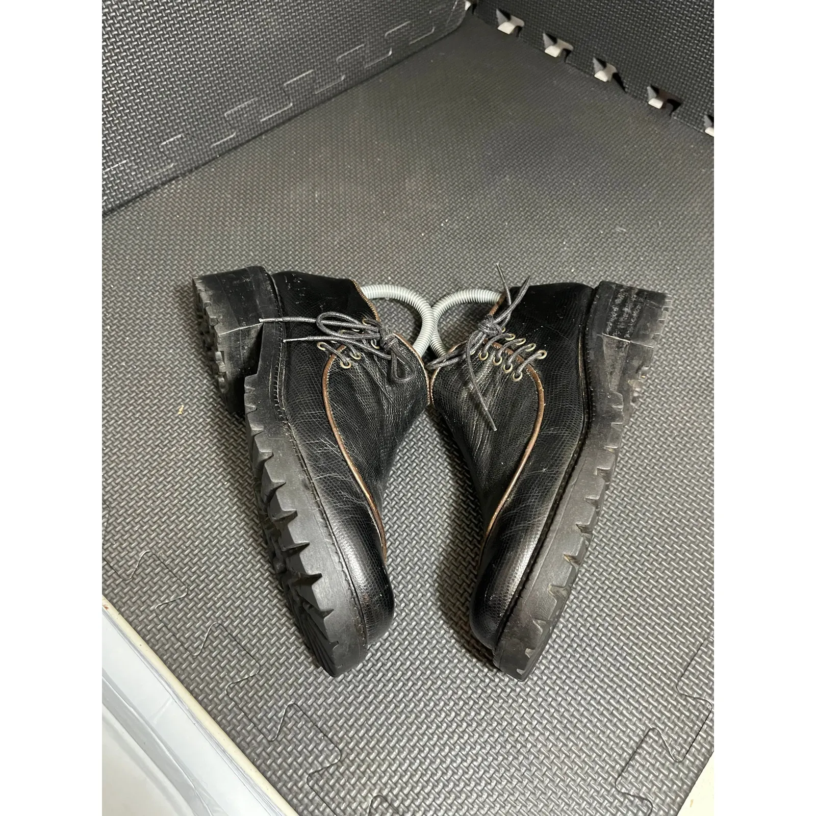 Vintage Giraudon platform black‎ leather chunky punk goth cosplay 90s fits US 7 Black - Image 3