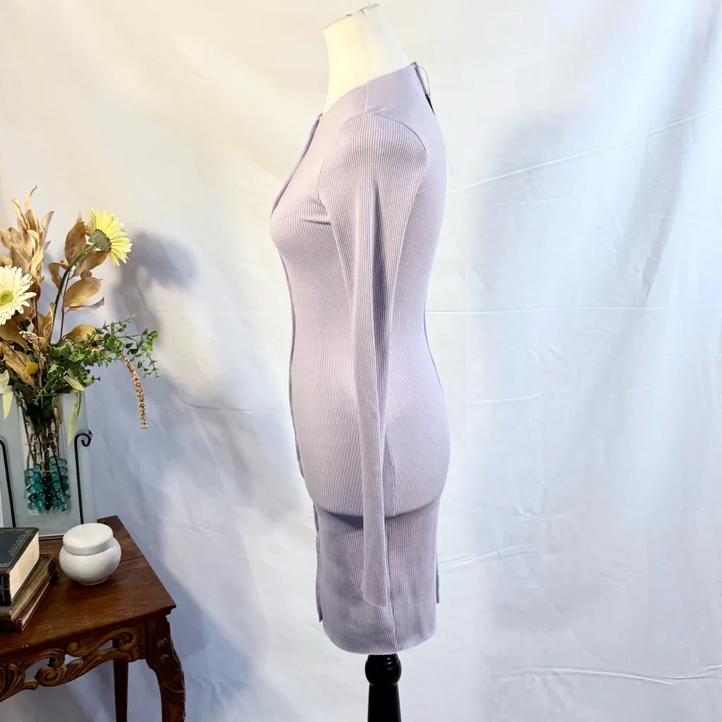 NWT NAKED WARDROBE Snatched Vibes
 Rib Knit Long Sleeve Minidress Purple Sz L🧡 - Image 8