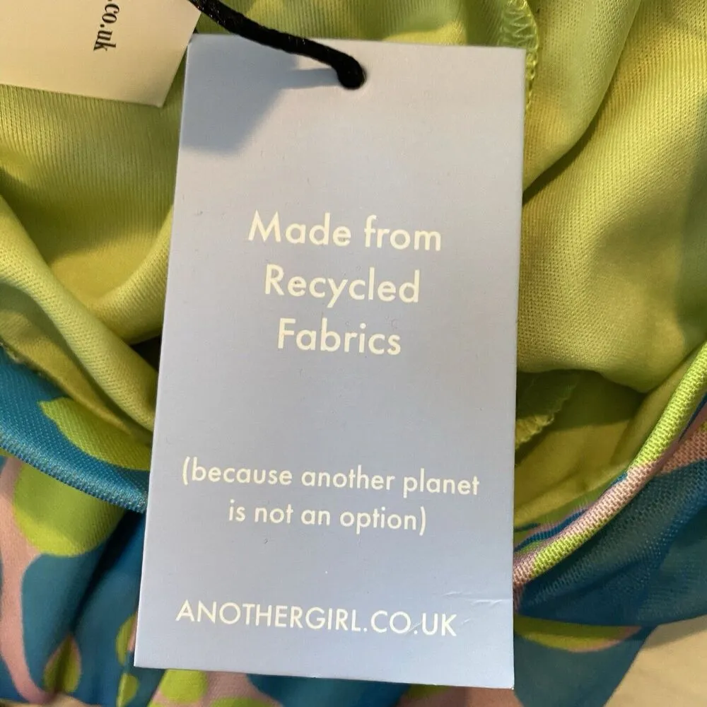 Another Girl Eco Lava Lamp Mushrooms Print Green Purple Mesh Flare Trousers XS - Image 8