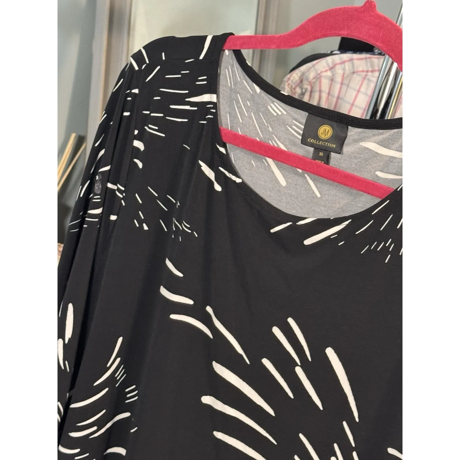 JM Collection Black And White Tunic Top 3/4 Sleeve Stretch 3X - Image 2