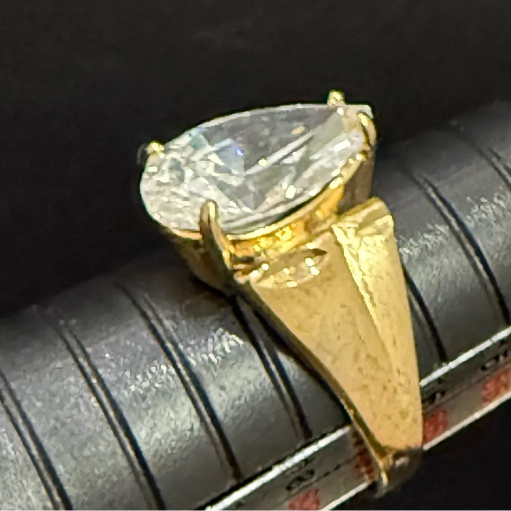 Vintage 925 Gold Over Sterling Silver Teardrop CZ Solitaire Women’s Ring Size 8 - Image 7