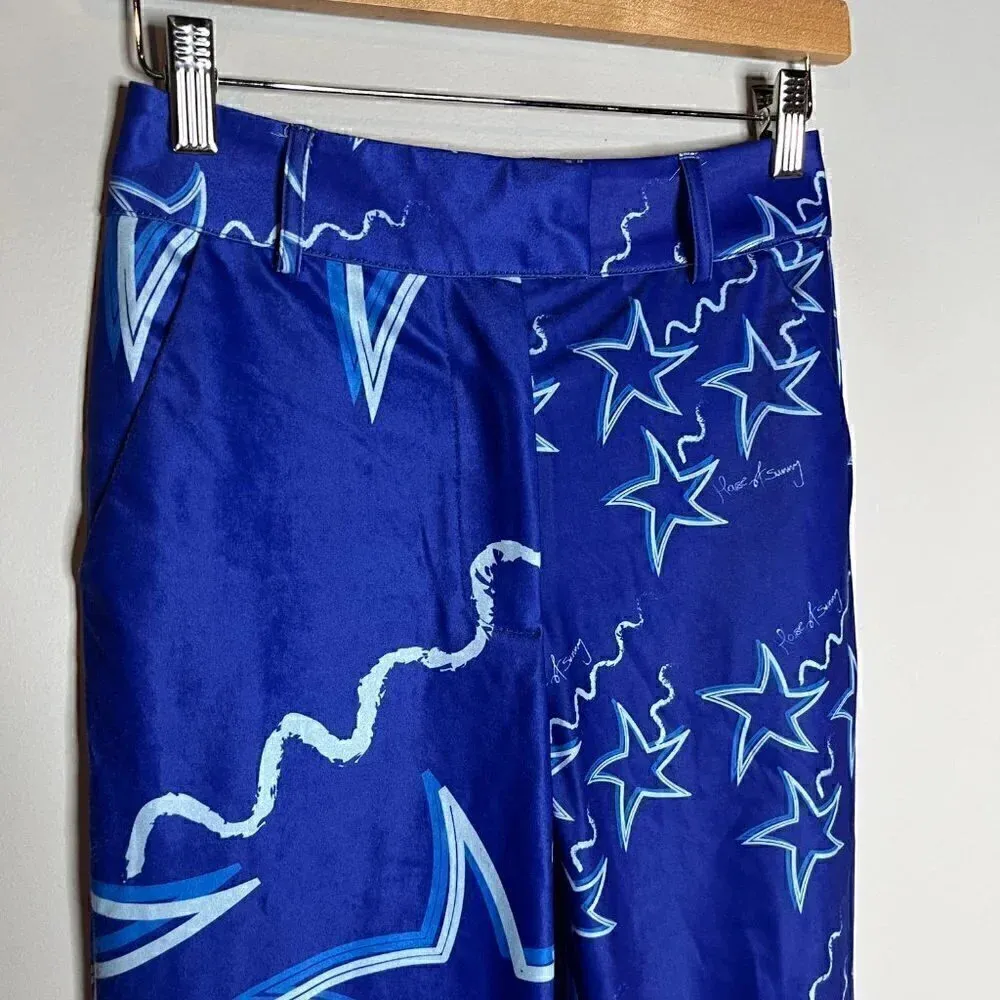 House of Sunny Infinity Party Star Print Boot Cut Flare Pants Blue Size 2 - Image 3