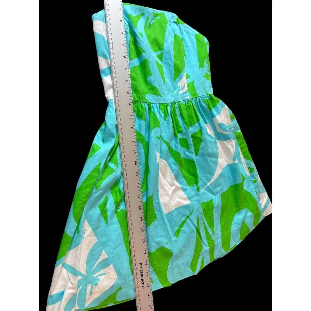 Lilly Pulitzer Lottie Green Bean All Lit Up Print Fit Flare Strapless Dress  00 - Image 11