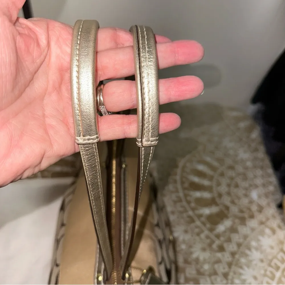 TOTE M0726-11692 SIGNATURE PRINT CANVAS HAND BAG PURSE TAN DUST BAG - Image 9