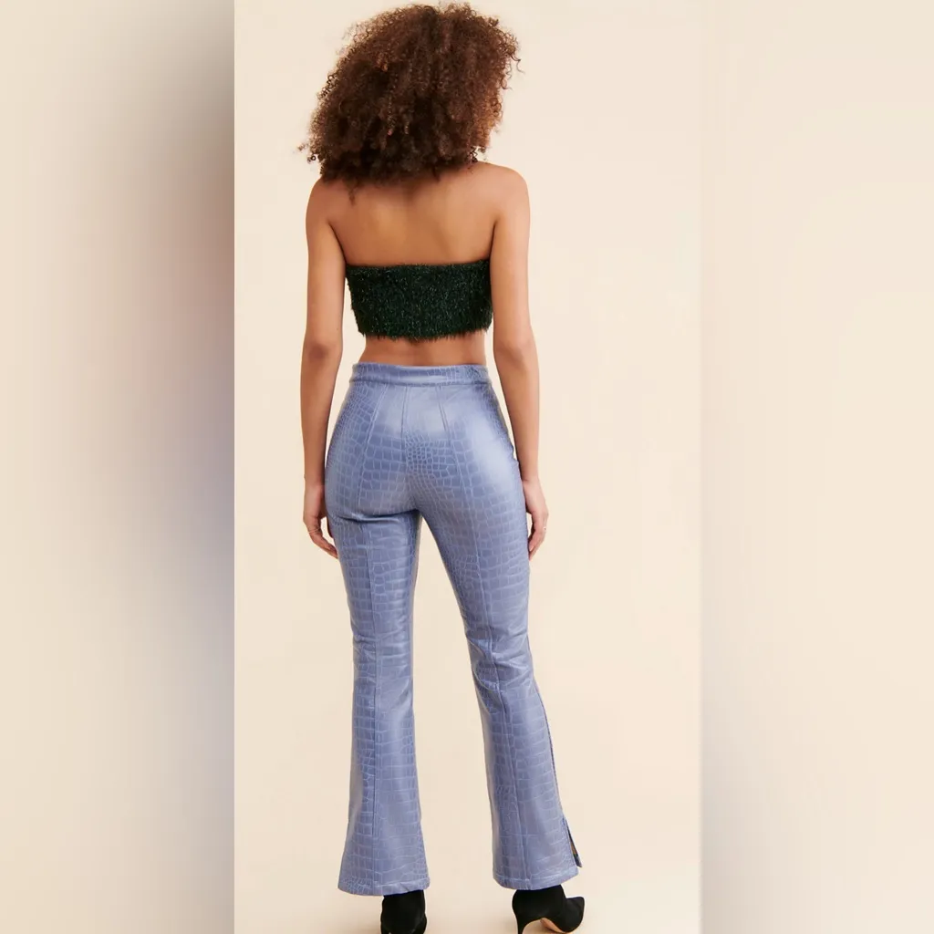 Free People Hosbjerg Irah Croc Pants Faux Leather Periwinkle Blue - Image 2