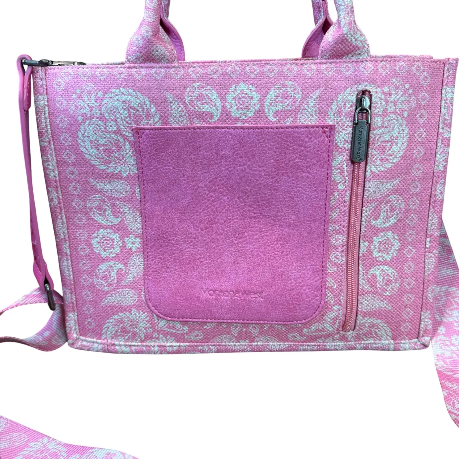Montana West Rhinestone Paisley Pink Satchel Tote Purse Cloth Cowgirl Western - Image 2