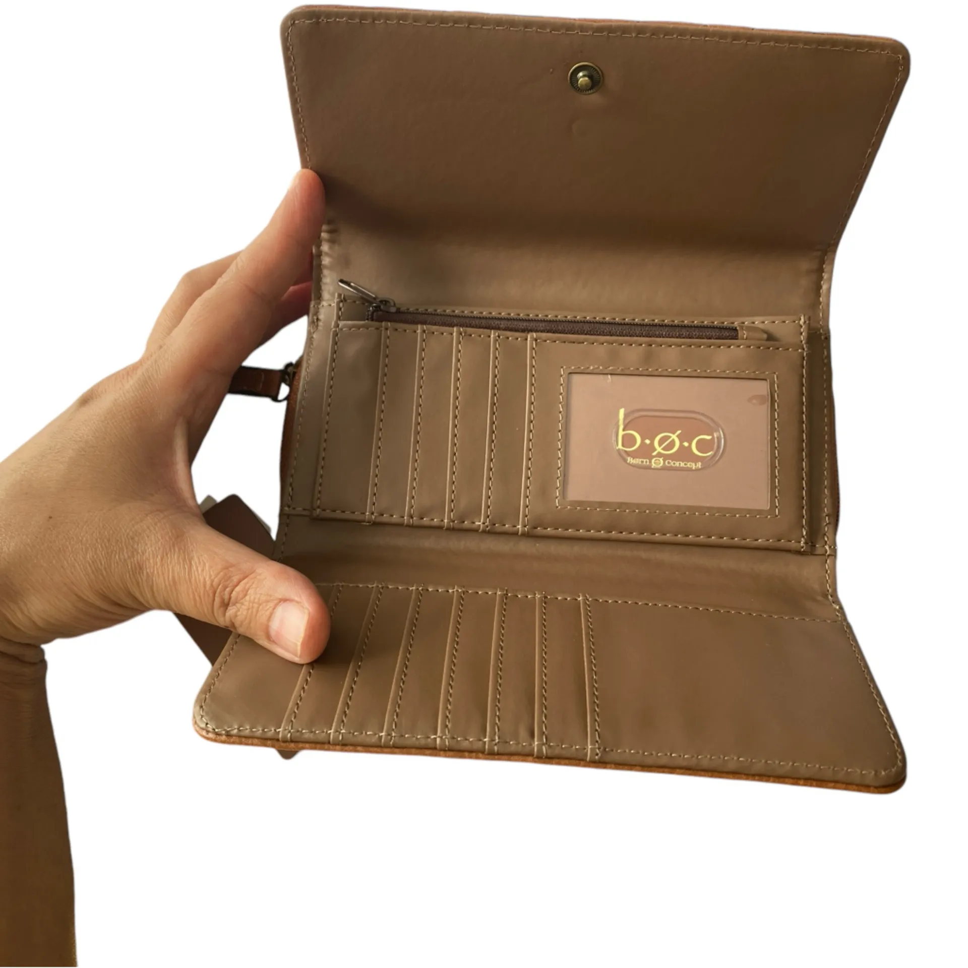 Born O Concept Floral Embossed Saddle‎ Ridge Vegan Leather Wallet Brown - Image 4