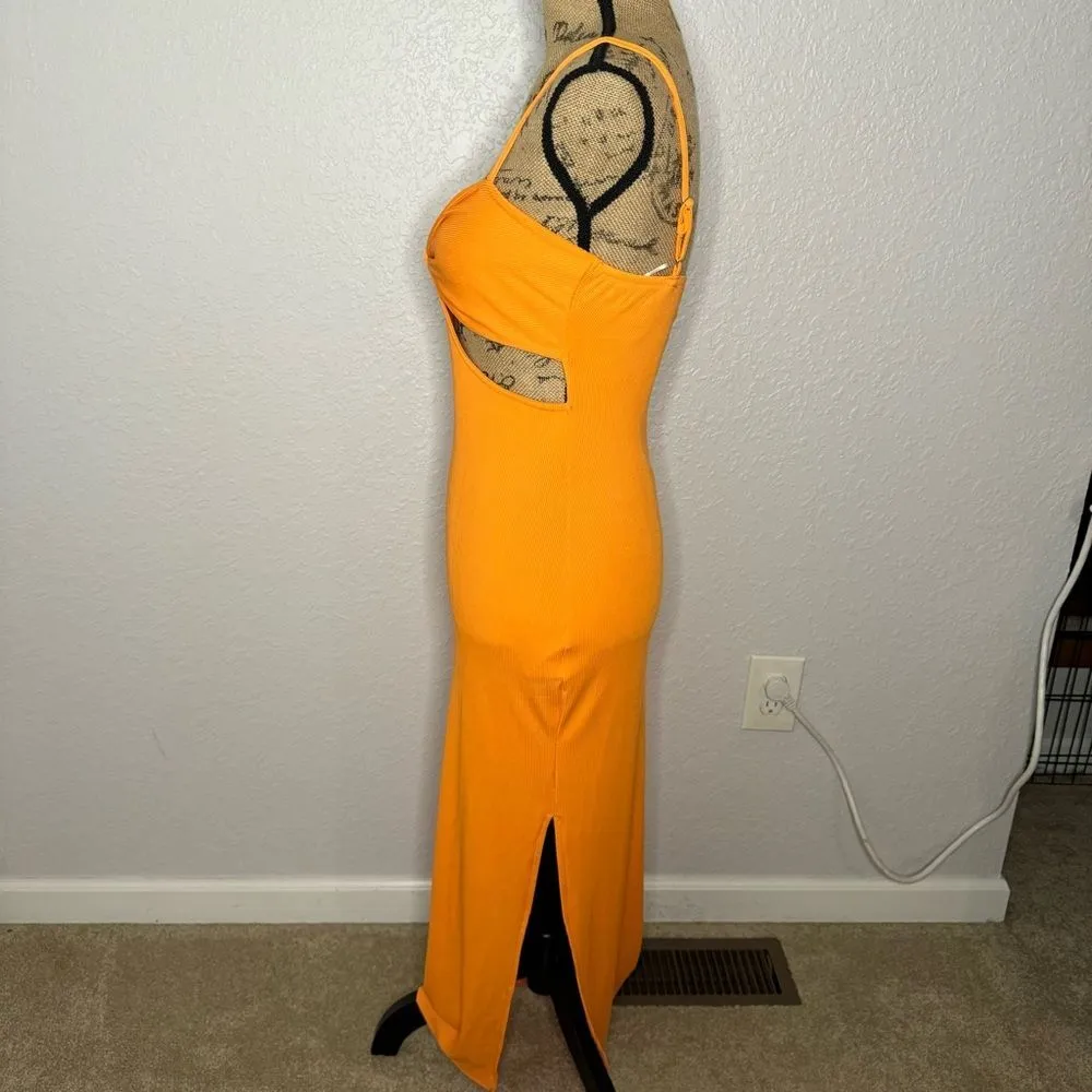 Princess Polly Dress Marissa Size 6 Neon Orange Cut Out Midi Thigh Slit V Neck - Image 8
