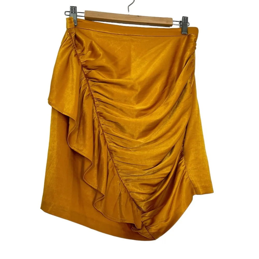 Camila Coelho Revolve Gabriella Mustard Yellow Satin Set Kaylee Skirt - Image 4