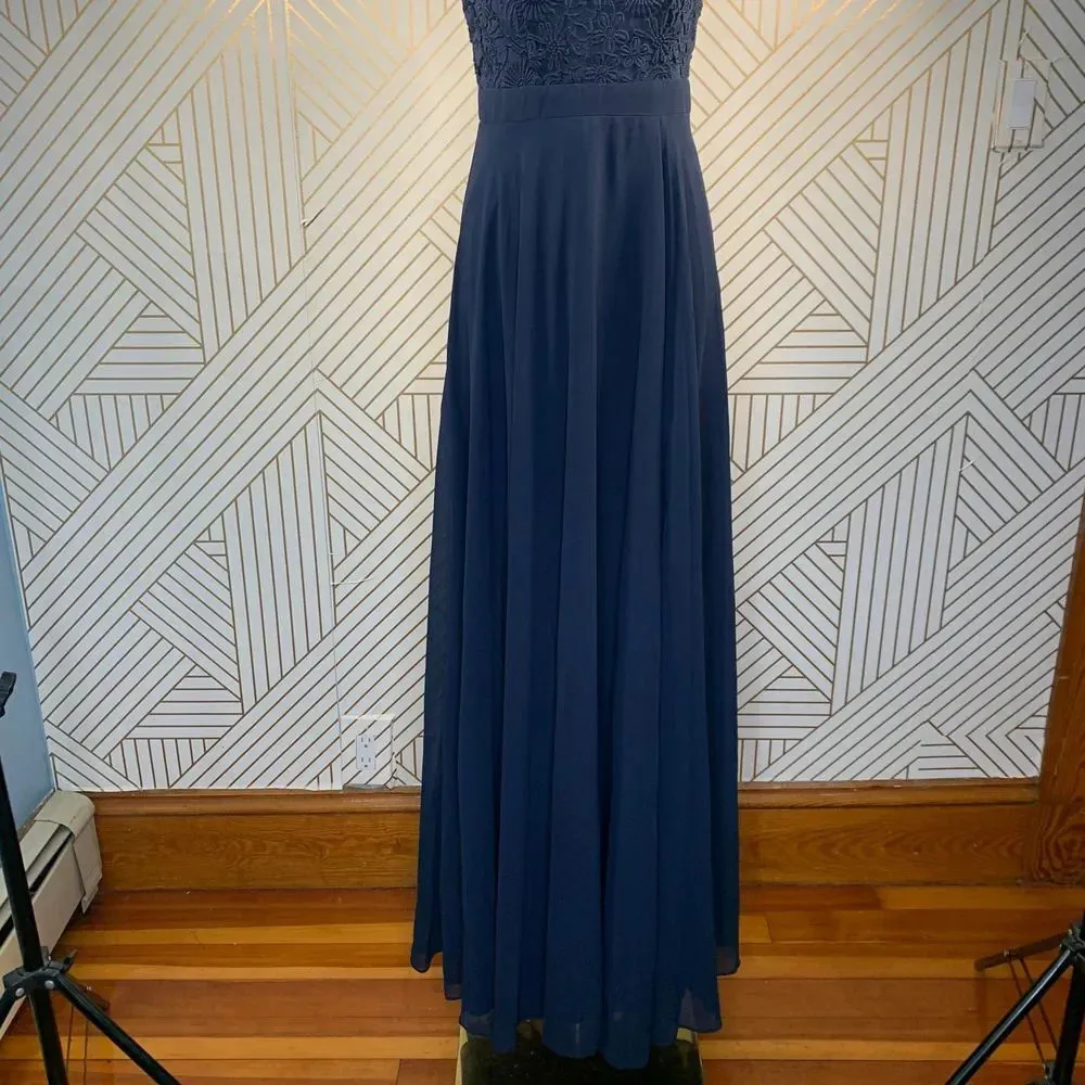 Lulus  Love‎ Poem Lace Halter Gown in Navy Blue - Image 5