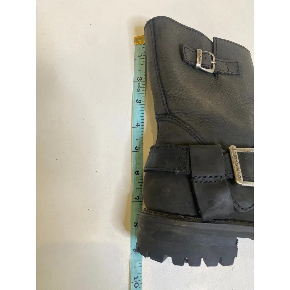 Harley Scarlet Black Mid-Calf Leather Harness Zip Boot EUC Sz 6.5 Square Heel - Image 9