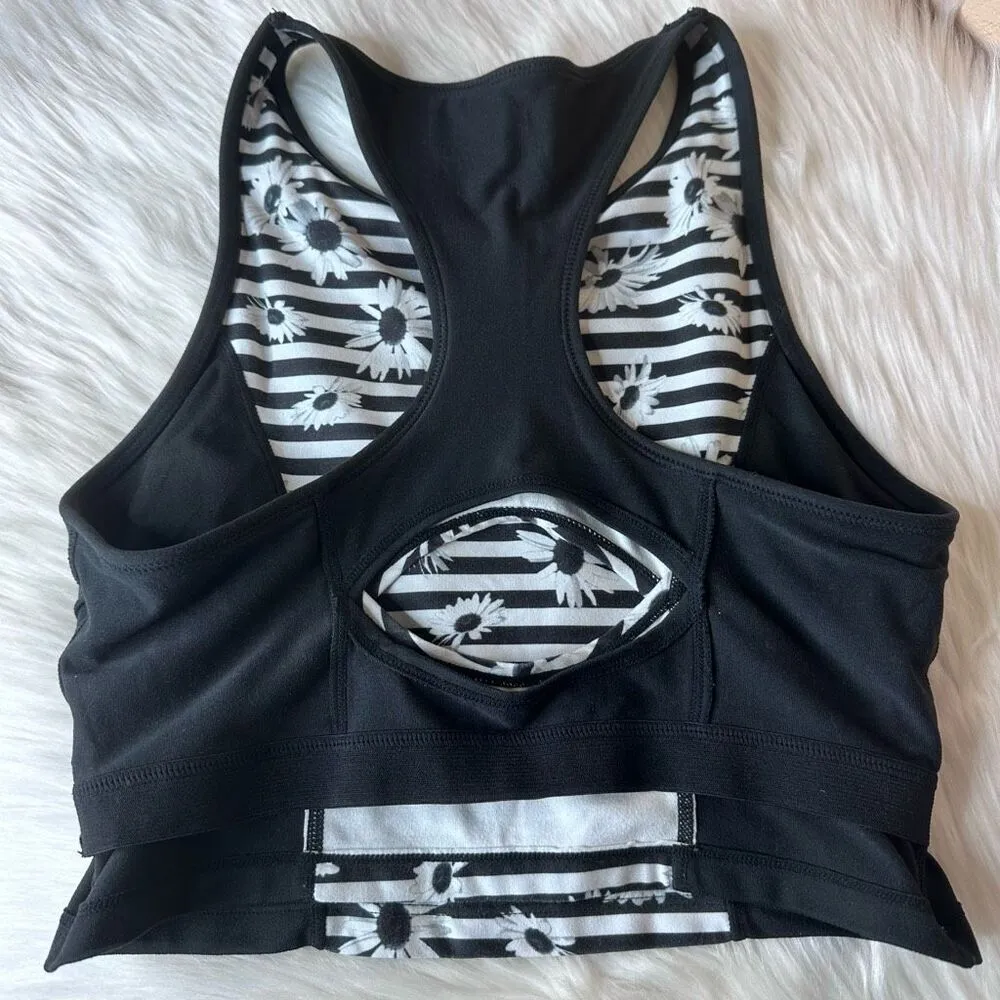 Betsey Johnson Stripe Daisy Floral Design Performance Crop Top Sports Bra - Image 7