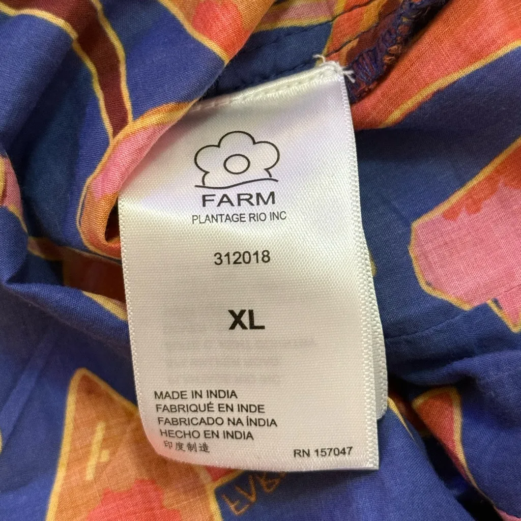 Farm Rio NWT Bright blue mushroom sketch blouse buttons women’s size XL - Image 9