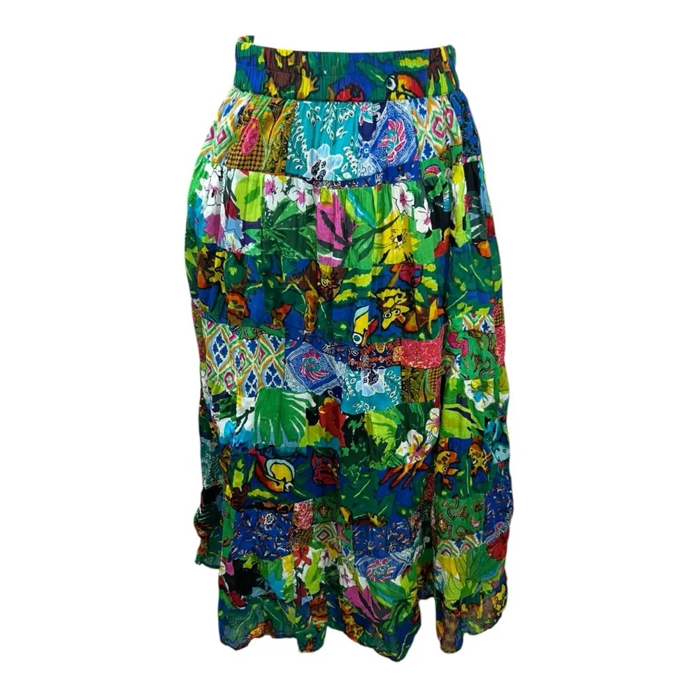 BATER & WELL Patchwork Skirt Boho Whimsical Fairycore Hippie Festival Gypsy L Green Size L - Image 2