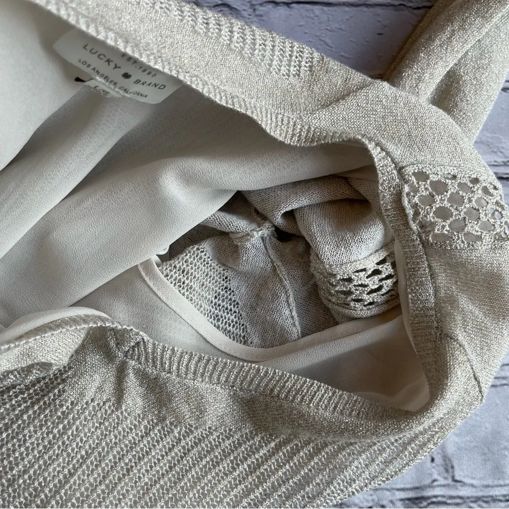 Lucky Brand Gold Metallic Loose Flowy Layered Top Blouse Womens Large Ivory - Image 11