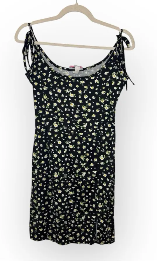 Vintage Y2K Discreet Black Daisy Floral Mini Dress Indie Romantic Medium - Image 1