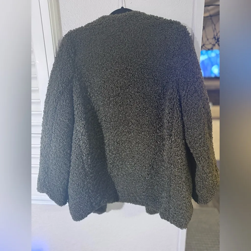 Max Studio  Boucle Knit Teddy Forest Dark Green Jacket Womens Large - Image 3