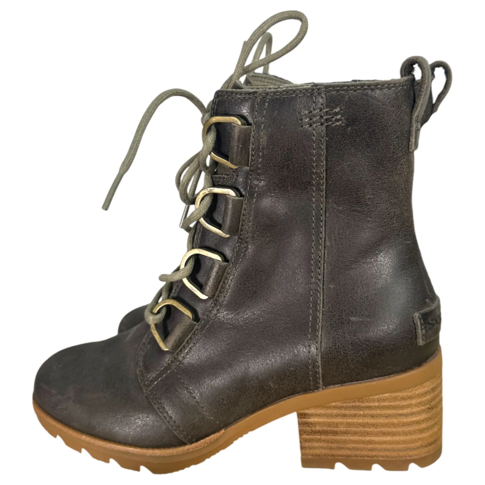 Sorel Cate Lace Up Boots Chunky Heel Brown Leather Women's Size 6 - Image 1