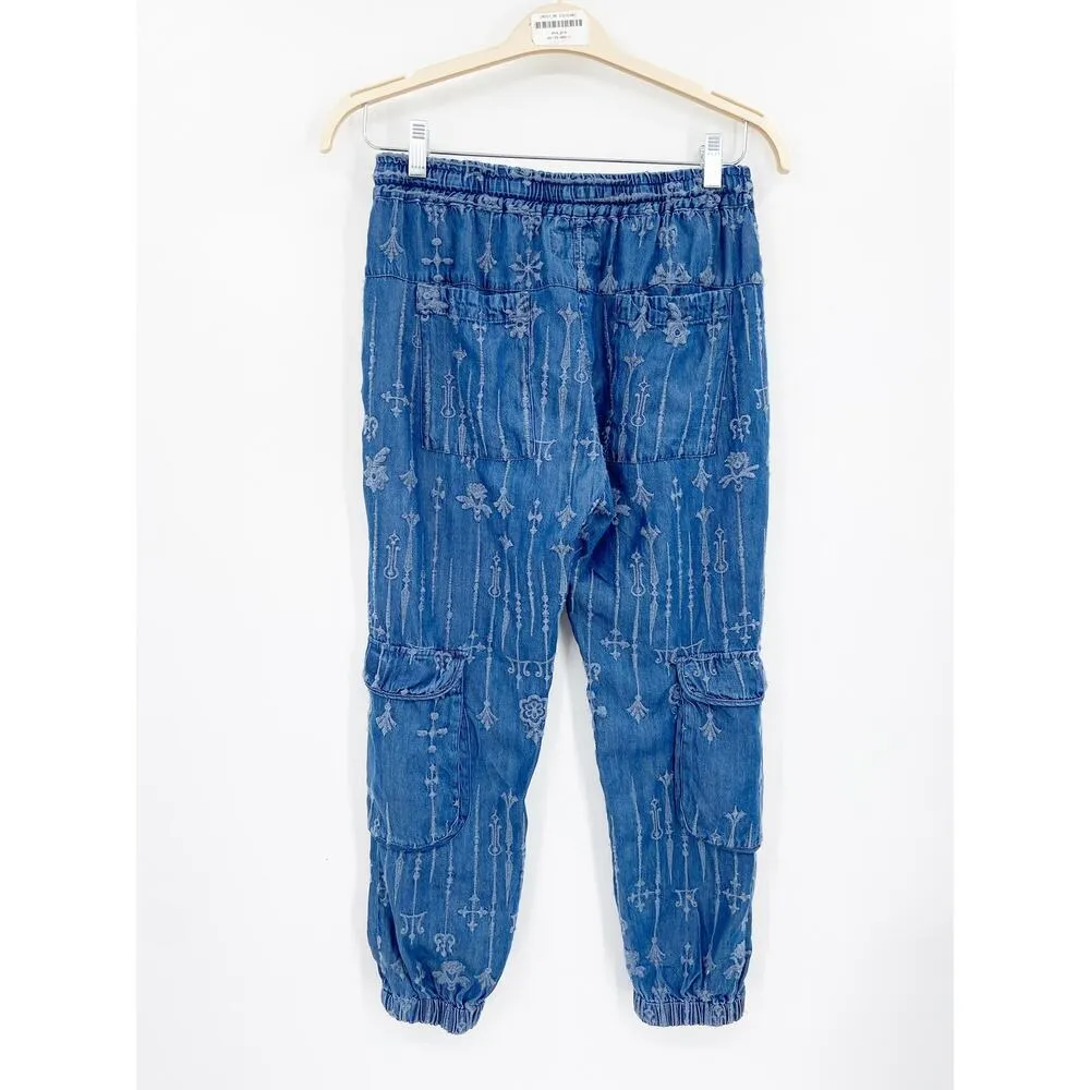 Johnny Was Vera Blue Denim Embroidered Lyocell Cargo Jogger Pants Size XS - Image 5