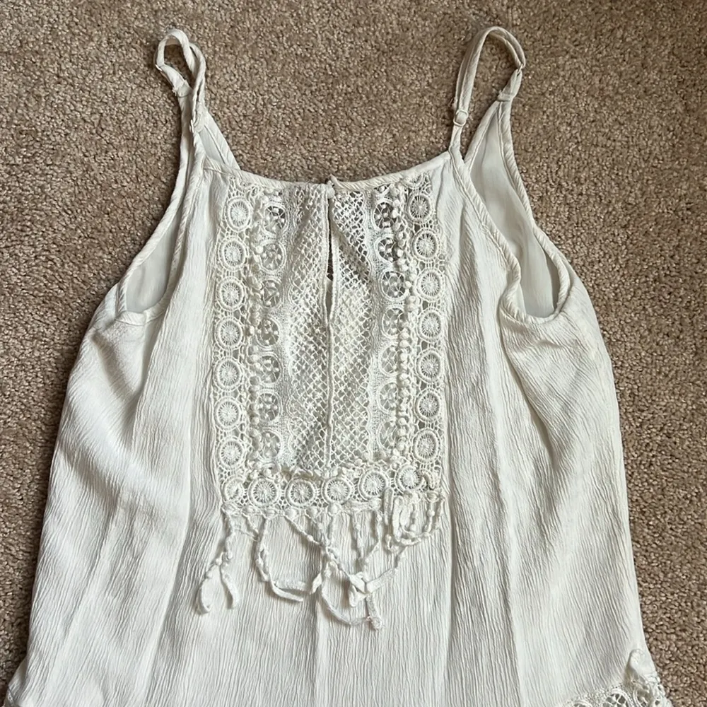 Ecru Tank Mini Dress With Crochet Details   Size Small - Image 2