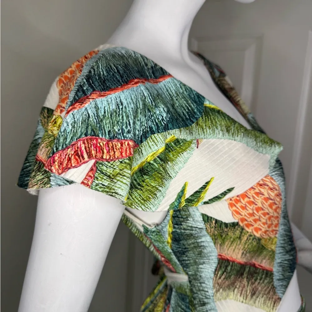 FARM Rio Green and Orange Asymmetrical Cut Out Bodysuit - Image 5