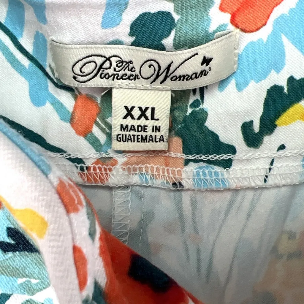 Pioneer Woman Size XXL White Floral Print Pull On Shorts Elastic Waist Pockets - Image 5