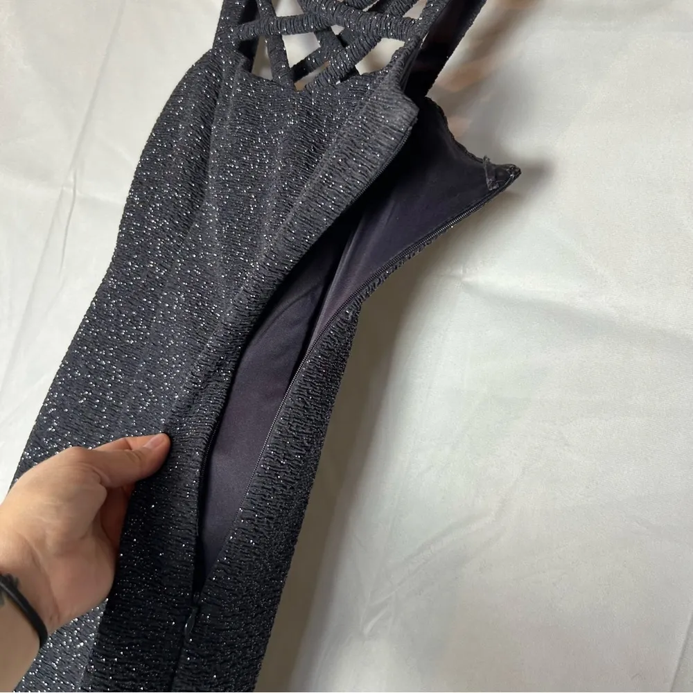 Eliza J Dark Navy Crisscross Strap Cut Out Sparkly Glitter Mini Dress Size 2 - Image 6