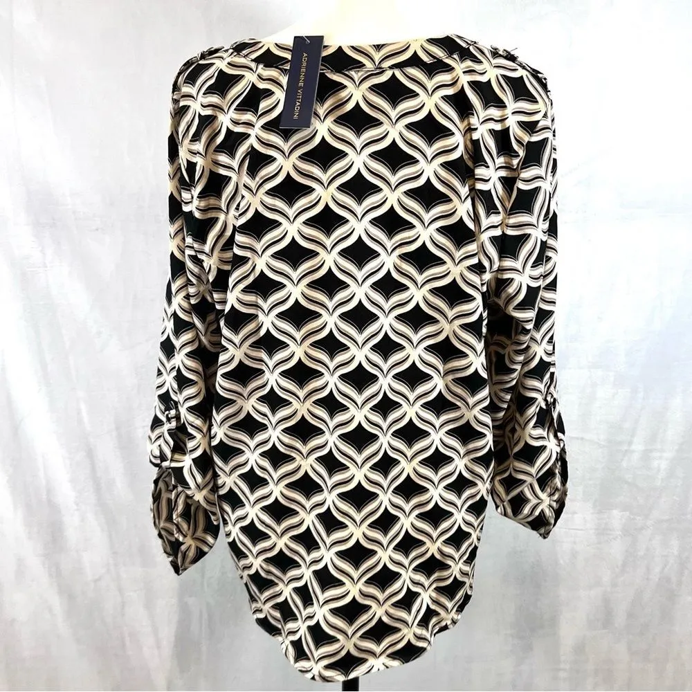 Adrienne Vittadini black mocha black and tan print blouse top size XL NWT - Image 3