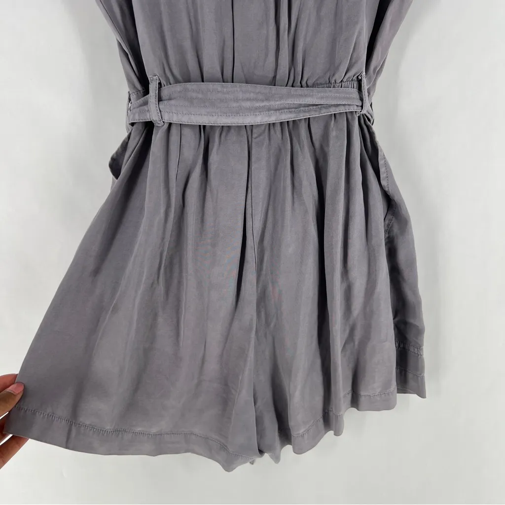 Abercrombie & Fitch Size‎ XS Zip Front Tie Waist Romper Gray Soft Flowy Lyocell - Image 8