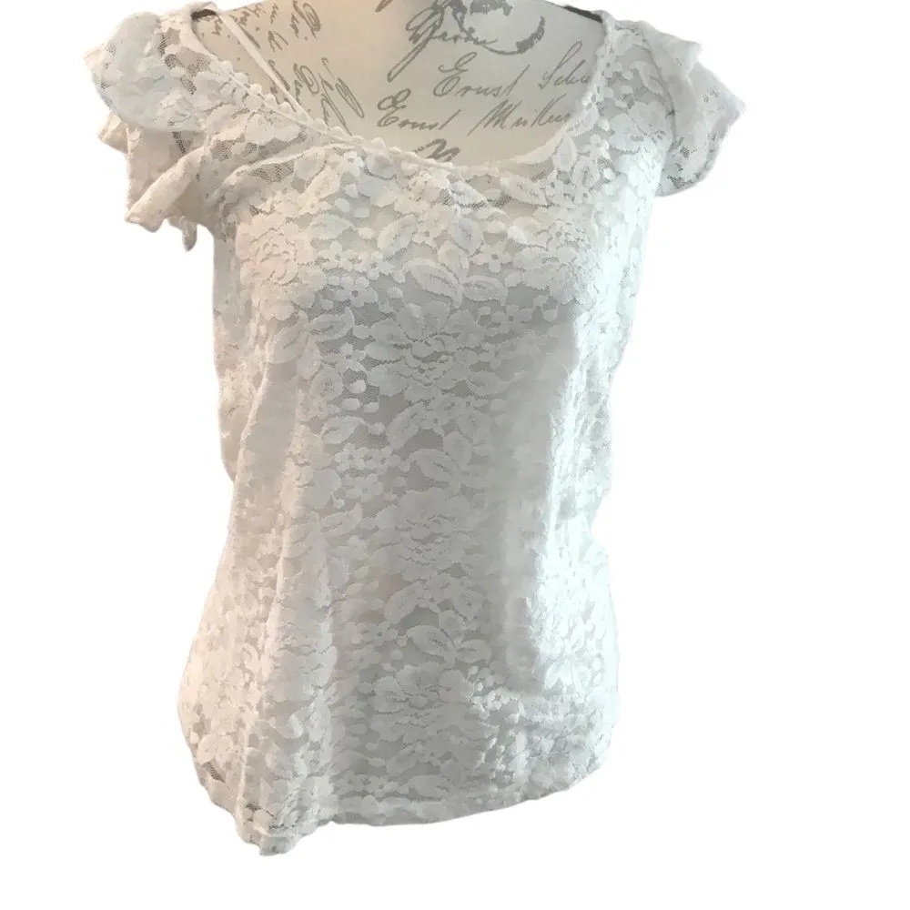 Rue 21 Lace Blouse Short Sleeve Medium - Image 2