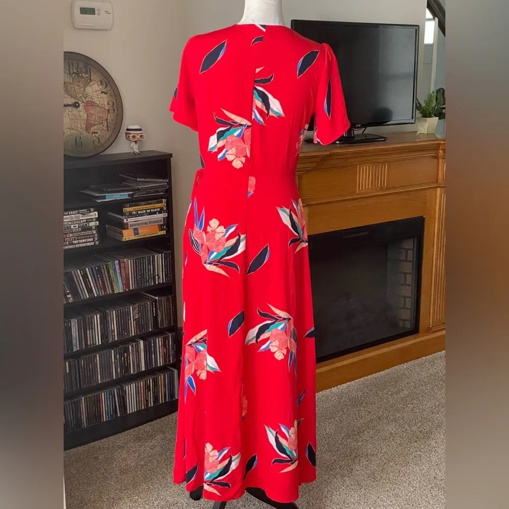 A New Day Red Floral Print Wrap Surplice Maxi Dress Pockets Side Tie Summer Sz S - Image 13