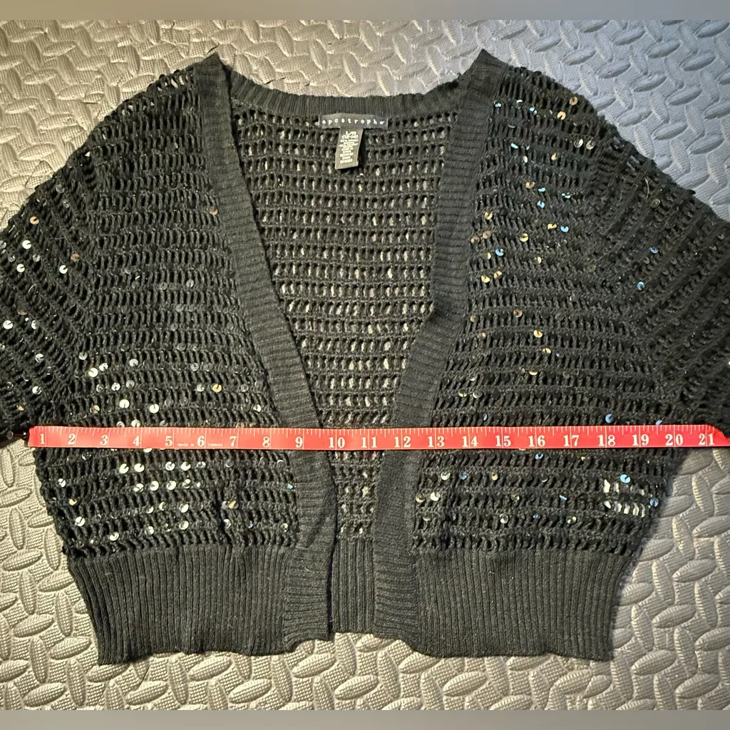 Apostrophe  Black Open-Knit Whimsigoth Shrug Cardigan with Sequins - Image 4