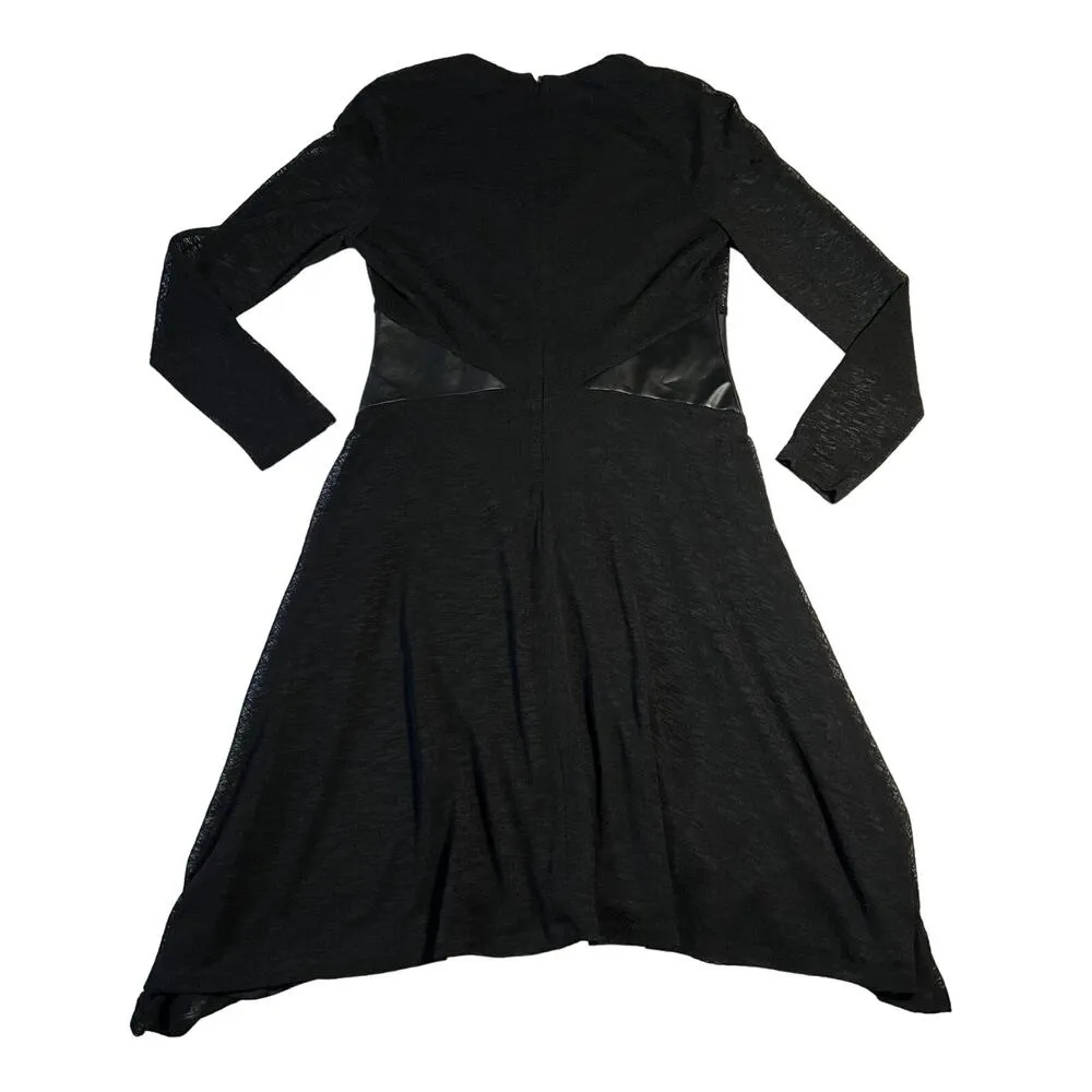 Nine West V-Neck Mesh Trim Faux Leather Panel A-Line Midi Dress Size 10 Witchy - Image 2