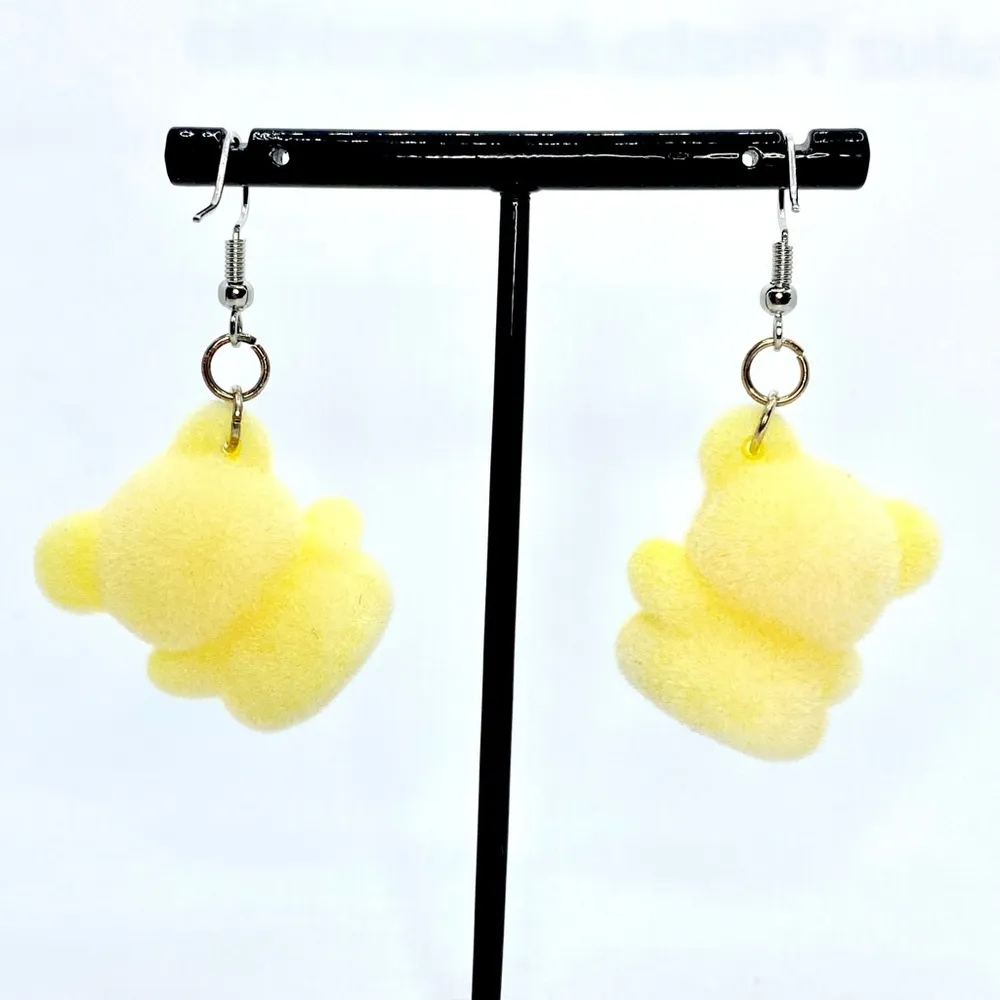 Fuzzy yellow teddy bear earrings - Image 3