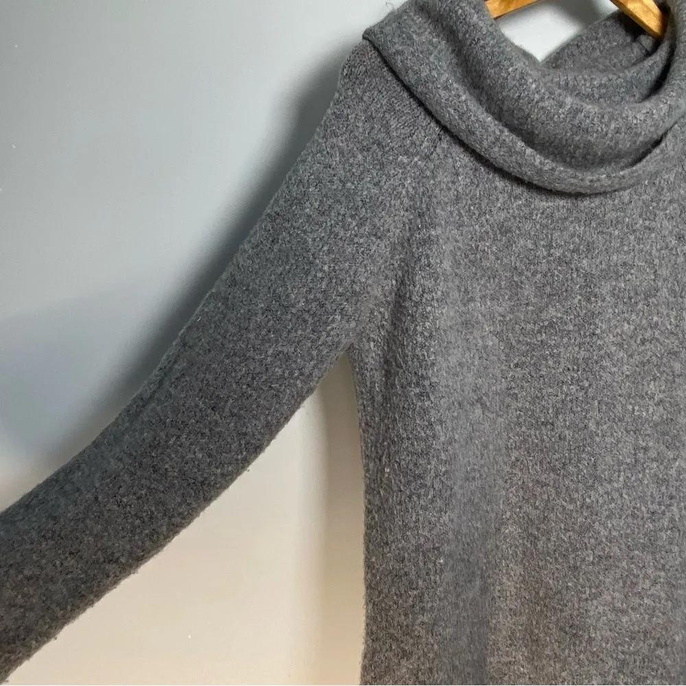 Grey Cowl Neck Sweater Neutral Oversized Lagenlook Chunky Knit Look Minimal M L - Image 3