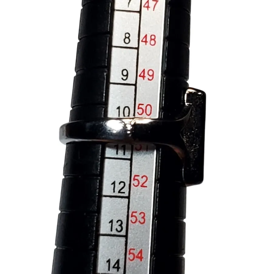 Silver Tone Green Enamel Rectangle Unsigned Sz 5.5 Minimalist - Image 3