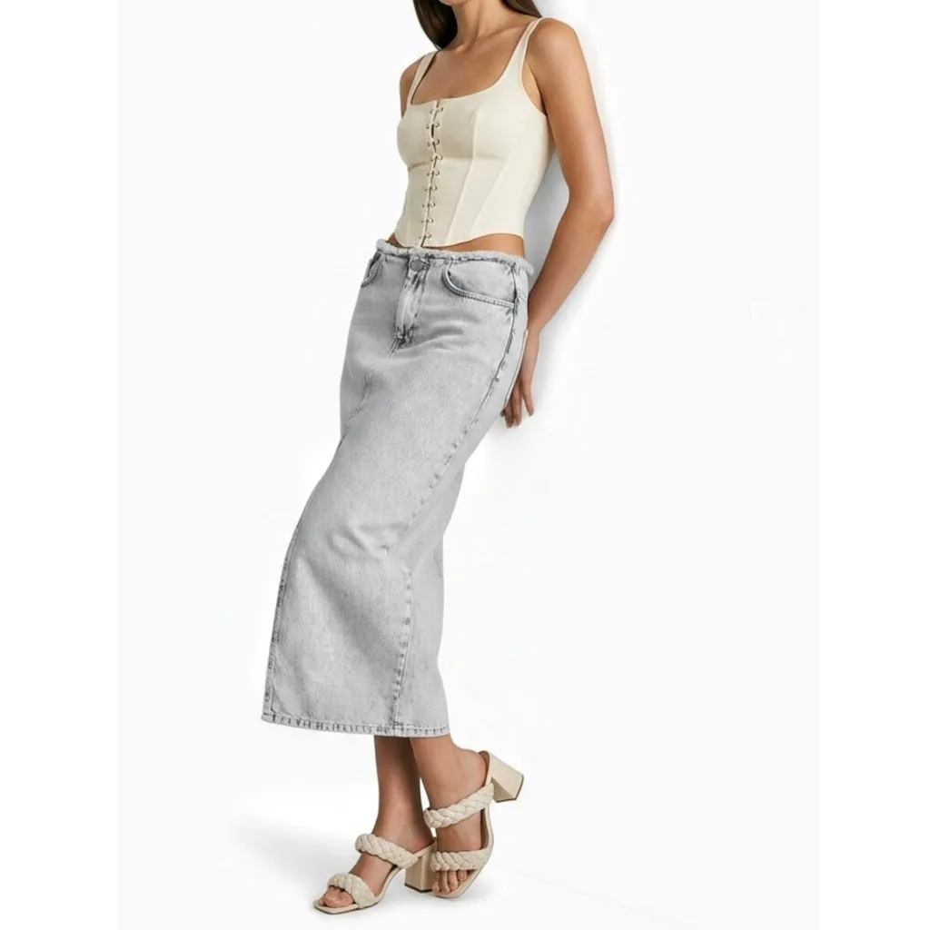 ALLSAINTS Honor Denim Frayed Maxi Skirt, Snow Grey, 12 (US) - Image 4