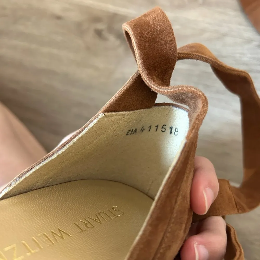 Stuart Weitzman Brown Suede Ankle Wrap Corbata Sandals Size 7 NWOT - Image 9