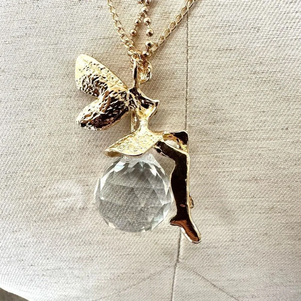 Fairy on crystal ball pendant necklace Gold - Image 5