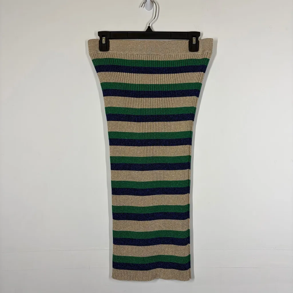 Baum Und Pferdgarten Metallic Stripe Skirt Size Medium Green - Image 2