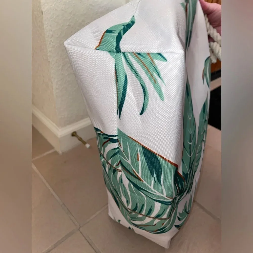 DONDON LARGE CANVAS PALM PRINT ZIP BEACH BACH TOTE WITH ROPE HANDLES WHITE MULTI - Image 3